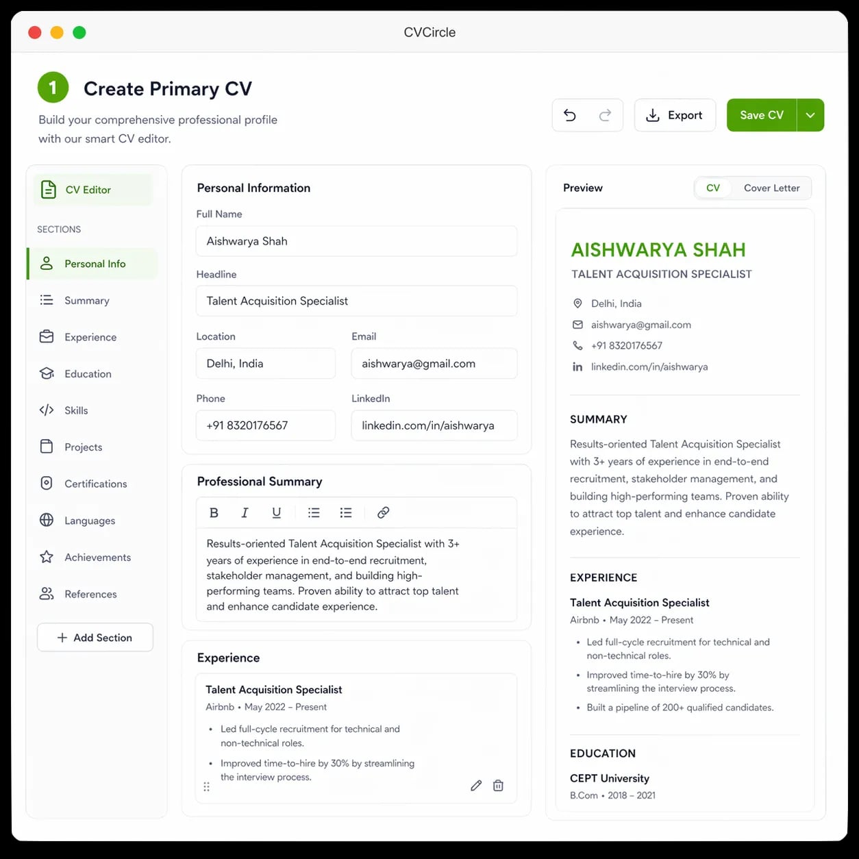 Create Primary CV